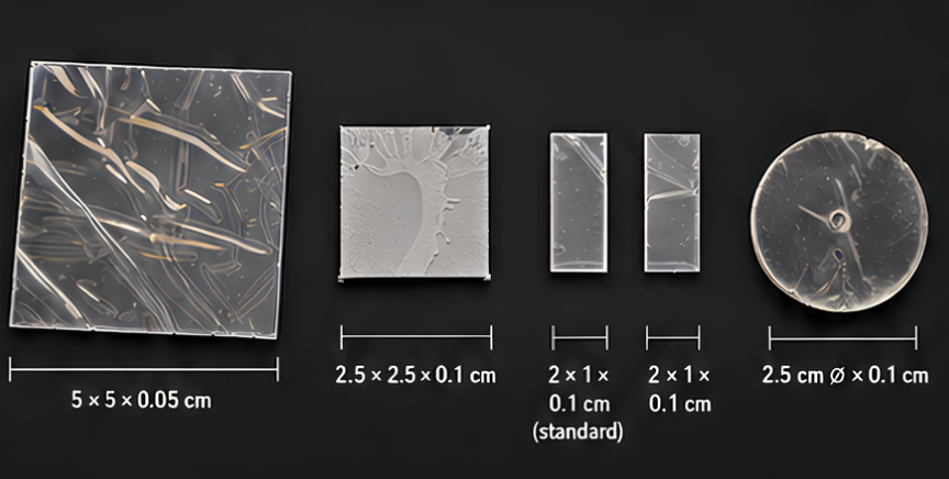 CR-39 chip size examples and standard dimensions